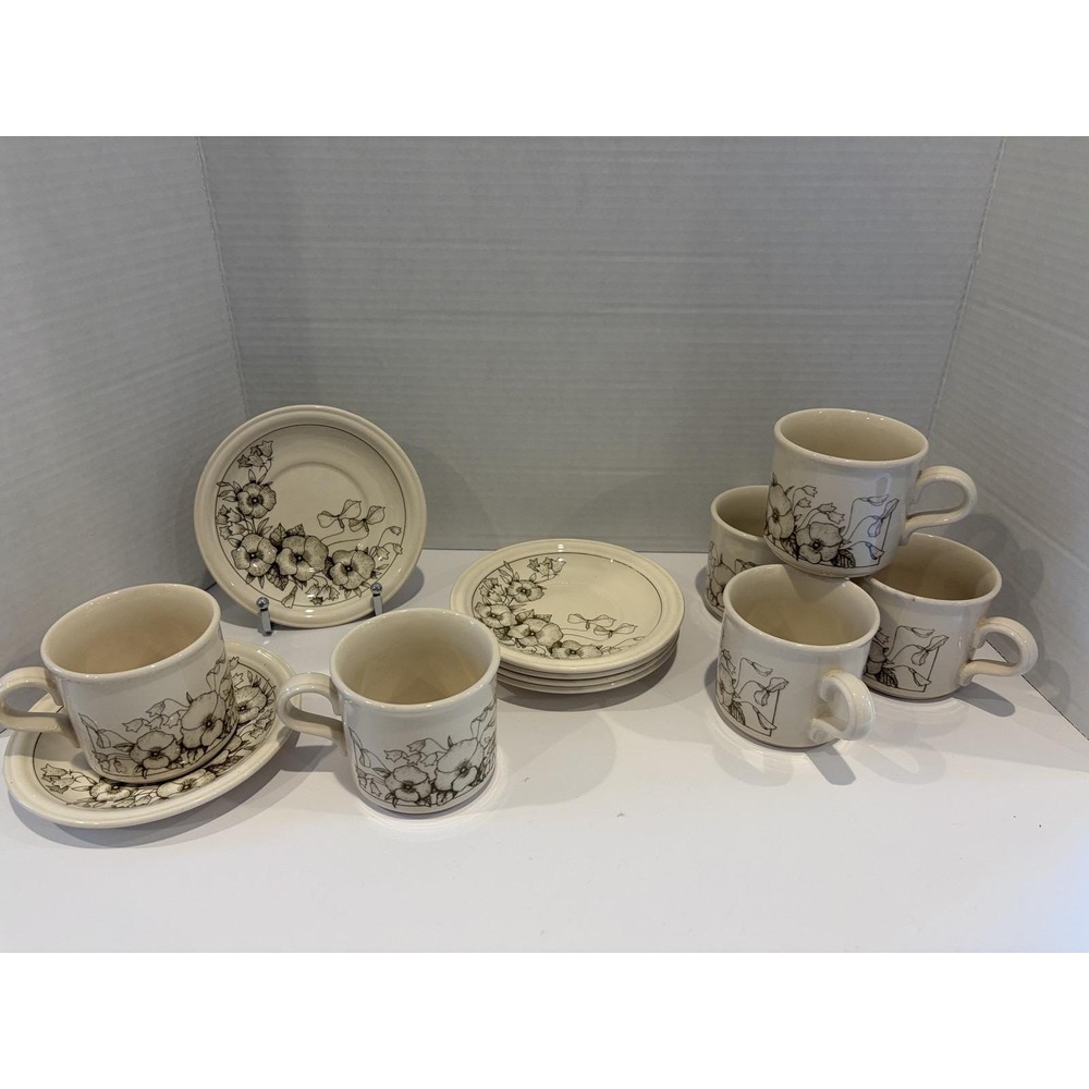 Vintage Banquet John Tams Made in England Floral Coffee Tea Cup Saucer Set of 6